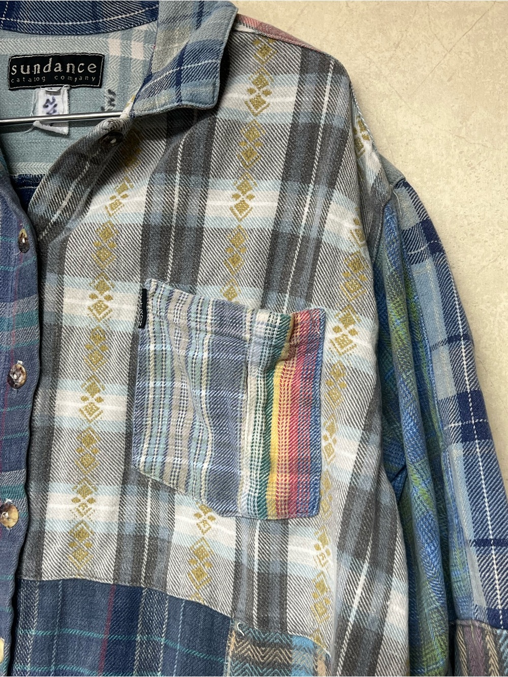 Sundance x Citron multicolor patchwork plaid button down collared shirt dress - Picture 6 of 13